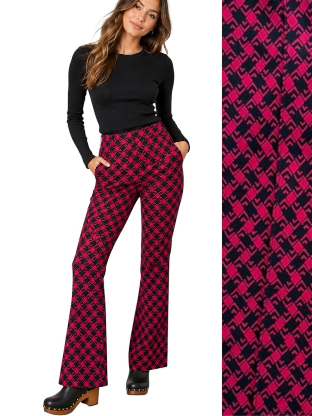 NWT Anthropologie Maeve The Margot Red & Black Geometric Flare Pants XS